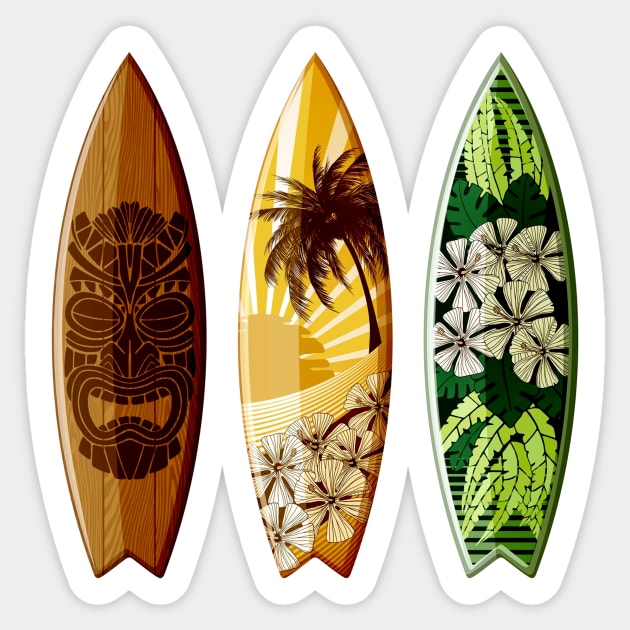 three decorated surfboards island style Sticker by pickledpossums